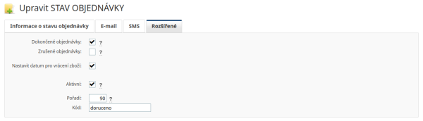 Nastavení příznaku ve stavu objednávky